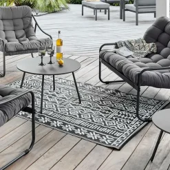 Sale Tapis d'extérieur en polypropylène recyclé noir et crème Ethnique - 300 x 240 cm