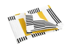 Torchon en coton coloris blanc, noir et moutarde avec des lignes asymétriques – 50 x 70 cm