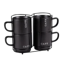 New BASTIDE Tour de 4 mugs à café coloris noir en porcelaine - 39 cl