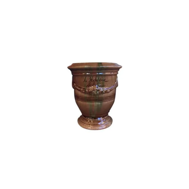 New POTERIE DE LA MADELEINE Vase Anduze flammé en terre cuite émaillée H 14 x Ø 12 cm