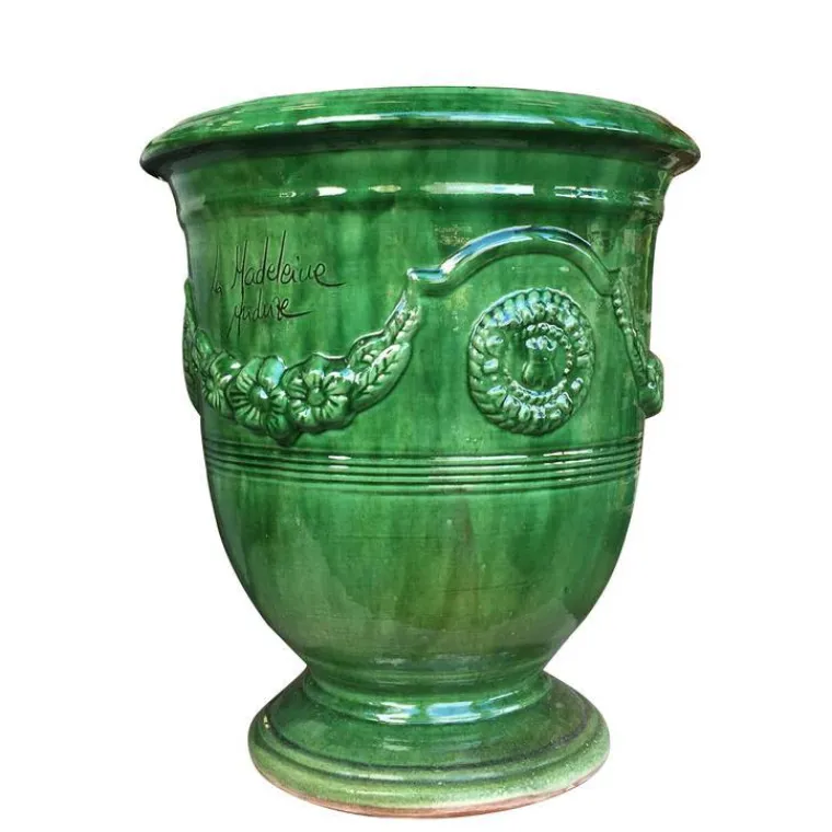 Best POTERIE DE LA MADELEINE Vase Anduze mini vert en terre cuite émaillée H 22 x Ø 17 cm