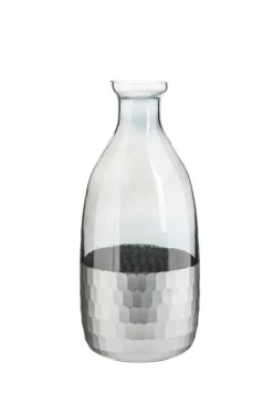 Clearance Vase décoratif soliflore bi matière coloris bleu en verre - 23 x 10 x 10 cm